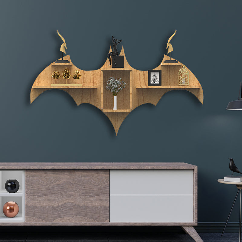 DECORGLANCE Bat Shape Wood Wall Shelf | Book Shelf | Oak Finish