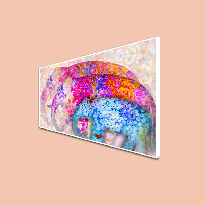 Colourful Elephant Abstract Canvas Floating Frame Wall Painting