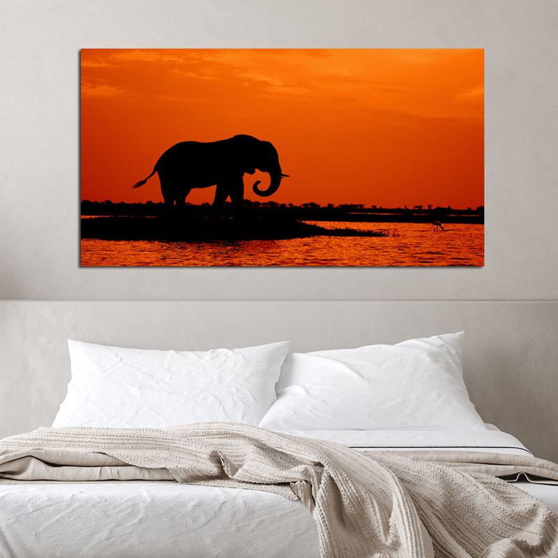 Elephant During Sunset Canvas Wall Painting