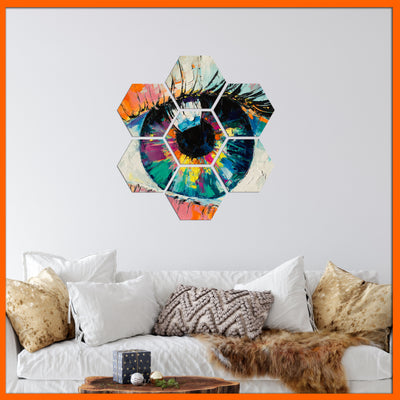 Beautiful Eye Abstract Design Hexagonal Canvas Wall Painting - 7pcs - Dimension
