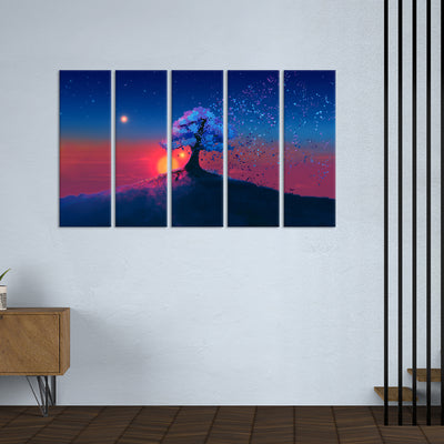 Abstract Tree Modern Art  Canvas Wall Painting - With 5 Panel