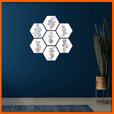 Different Illustrative Flower Hexagonal Canvas Wall Painting - 7pcs