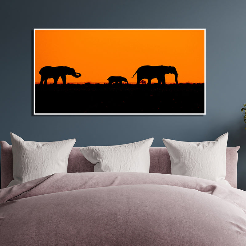 Family Of Elephant Canvas Floating Frame Wall Painting