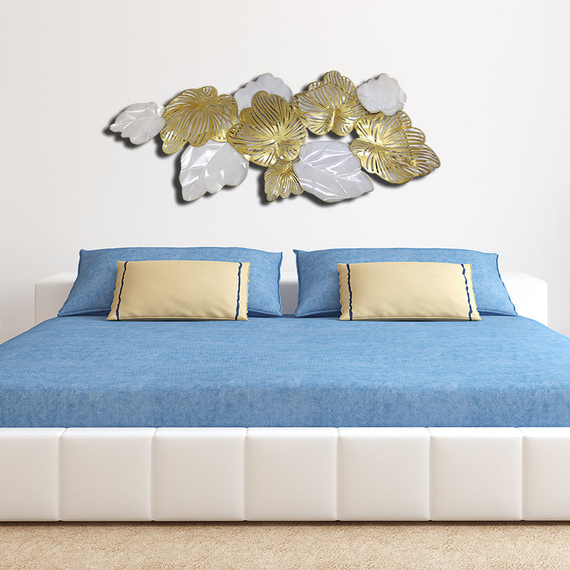 Golden And White Leaf Design Large Metal Wall Art