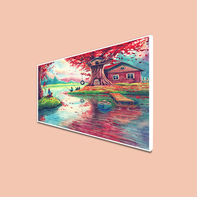 Oil Painting Village Scenery Canvas Floating Frame wall Painting