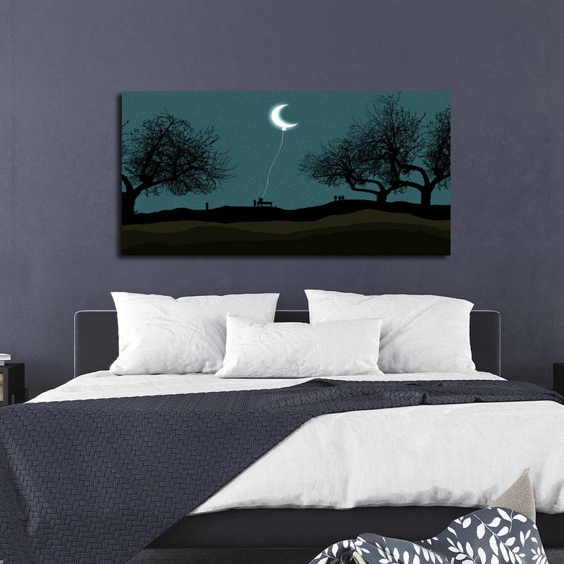 Moon Hanging With Rope Night Scenery Canvas Wall Painting