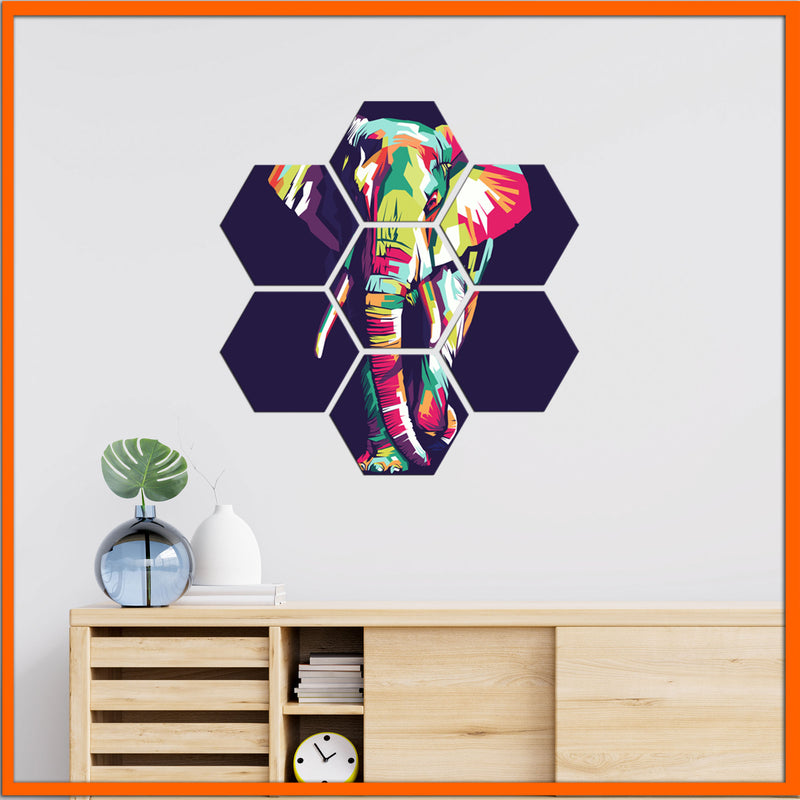 Abstract Elephant Hexagonal Canvas Wall Painting - 7pcs