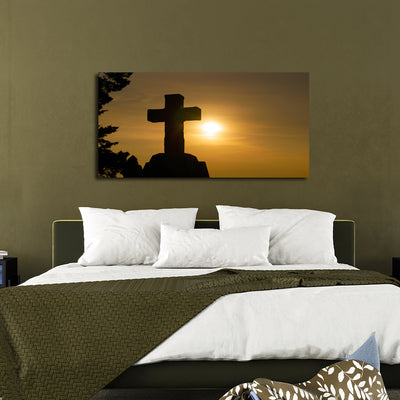 Cross In Sunset Canvas Wall Painting