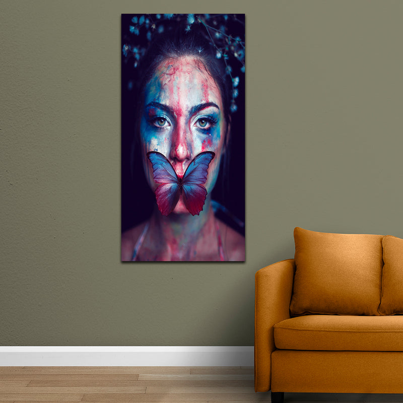 Girl With Butterfly Portrait Canvas Wall Painting