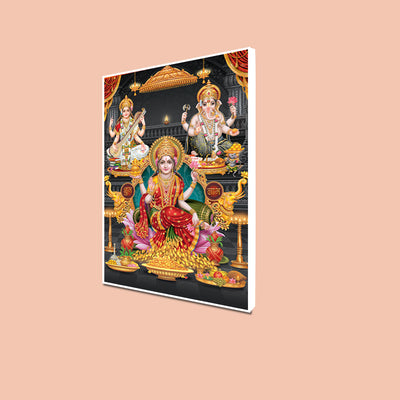 Laxmi Ganesha & Saraswati Floating Frame Canvas Wall Painting