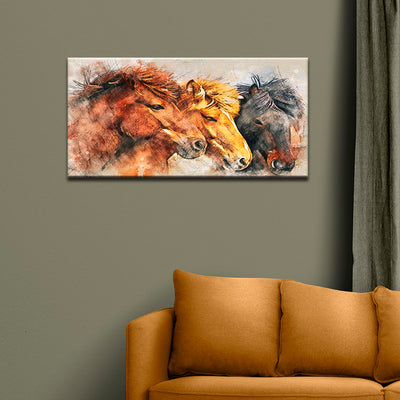 Colorful Three Horses Canvas Wall Painting