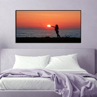 Girl Touching The Sun Canvas Floating Frame Wall Painting