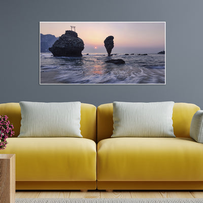 Huge Rock Sticking Out Of The Water Canvas Floating Frame Wall Painting