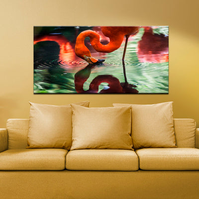A Pink Flamingo Drinking Water Canvas Wall Painting