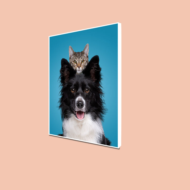 Dog With A Hiding Cat Floating Frame Canvas Wall Painting