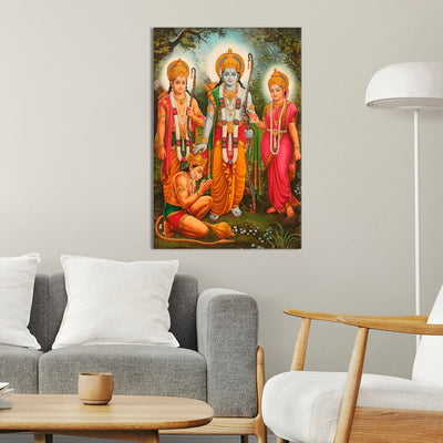 Lord  Sita, Ram, Lakshman, & Hanuman On Canvas Wall Painting