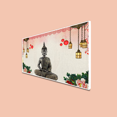 Buddha With Decorative Background Floating Frame Canvas Wall Painting