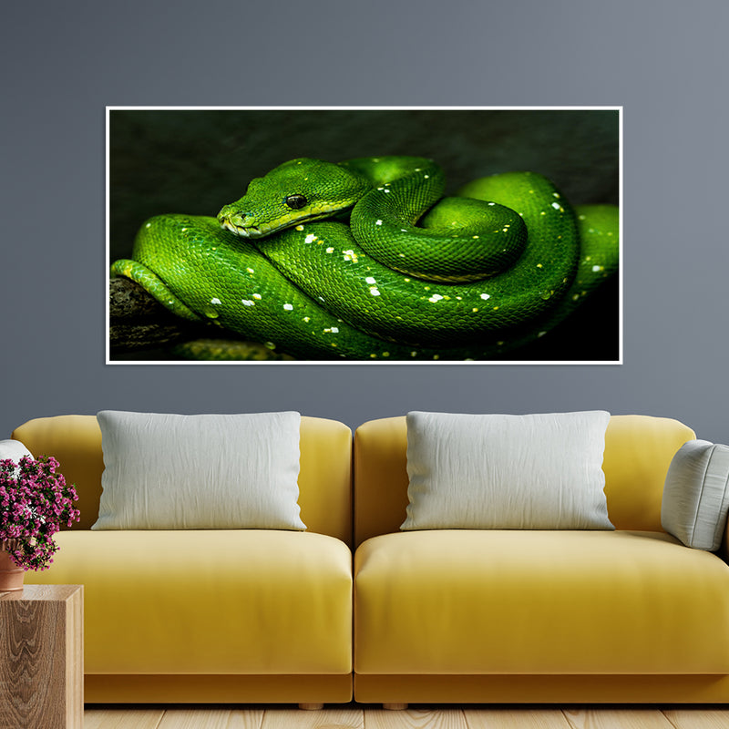 Green Cobra Snake Floating Frame Canvas Wall Painting