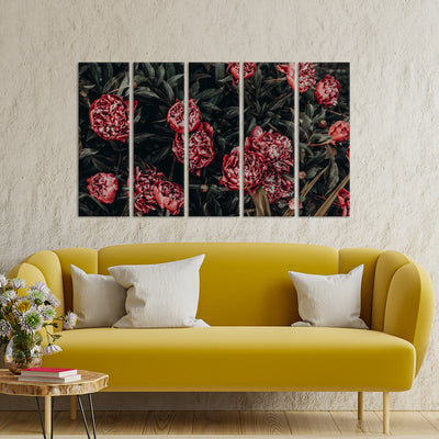 Abstract Red Flower Canvas Wall Painting - With 5 Panel