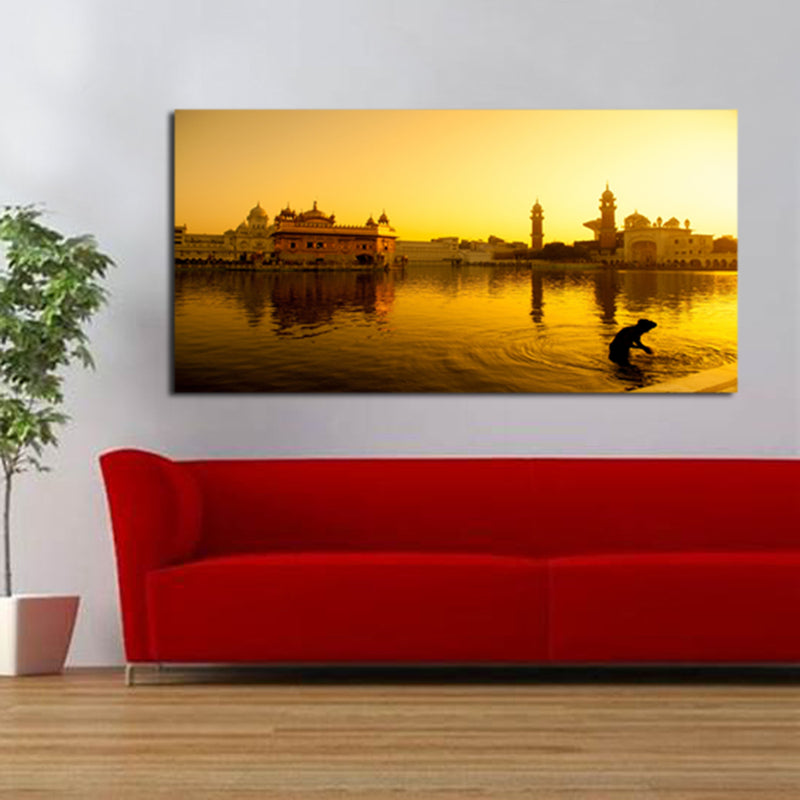 Golden View of Golden Temple Canvas Wall Painting