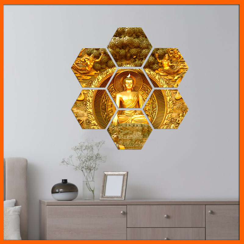 Golden Buddha Hexagonal Canvas Wall Painting - 7pcs