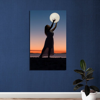 Girl Holding Moon Ball Canvas Wall Painting