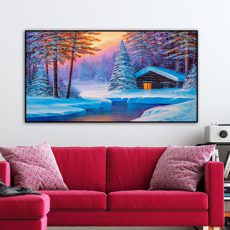 Cold Winter Sunrise Scenery  Floating Frame Canvas Wall Painting