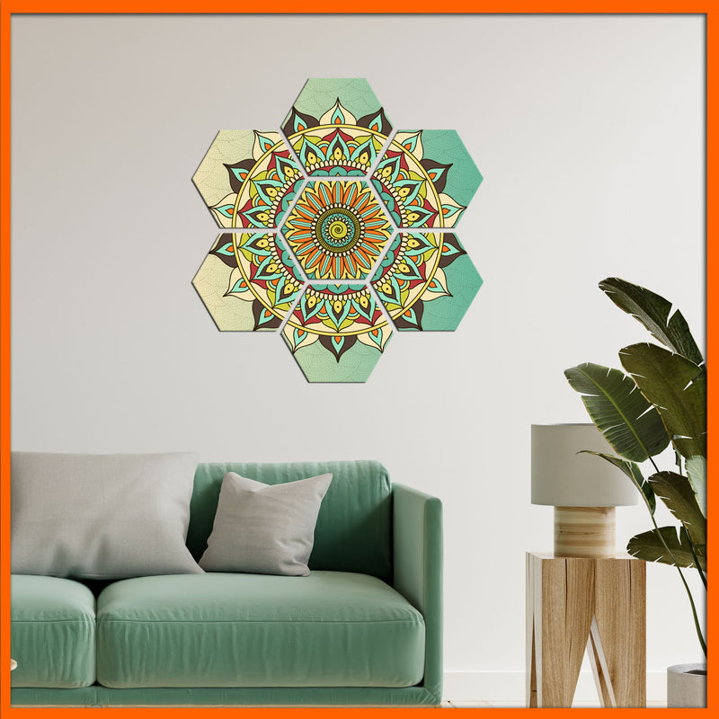 Gradient Mandala Hexagonal Canvas Wall Painting - 7pcs