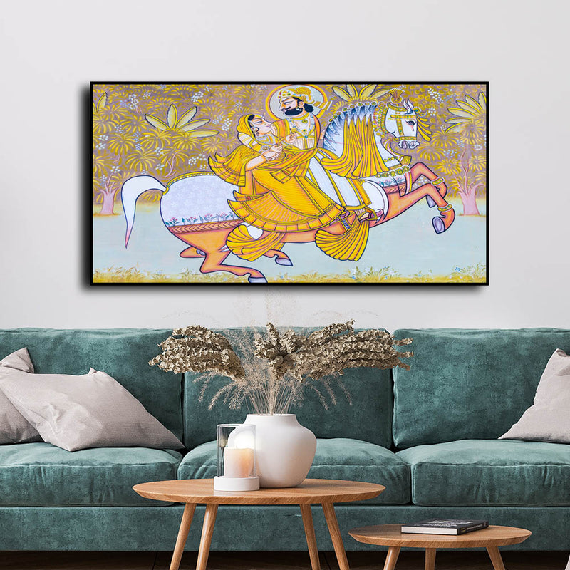 King and Queen Riding Horse Canvas Floating Frame Wall Painting