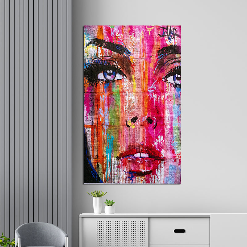Colorful Girl Face With Newspaper Effect Canvas Wall Painting