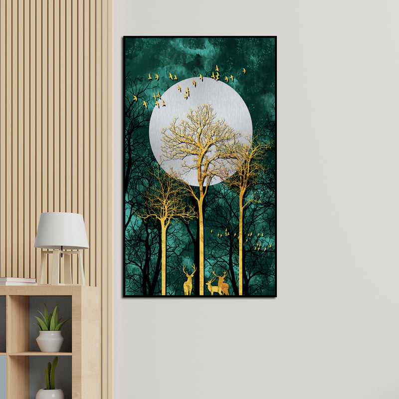 Moon and Flying Birds Floating Canvas Wall Painting