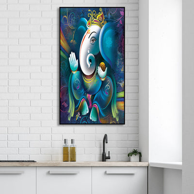 Abstract Art Ganesha Floating Frame Canvas Wall Painting