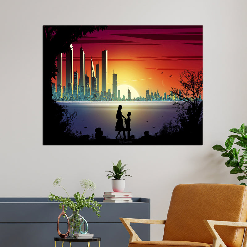 Love Couple Under Moonlight Canvas Wall Painting