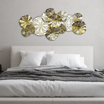 Flowers Design in white and golden Large Metal Wall Art
