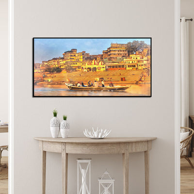 Ganga Ghaat Canvas Floating Frame Wall Painting