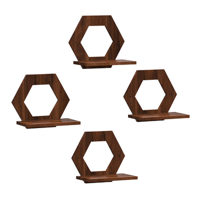 DECORGLANCE Hexagon shaped Walnut Wooden Hanging Planter