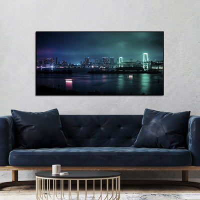 Colourful City View In Night Canvas Floating Frame Wall Painting
