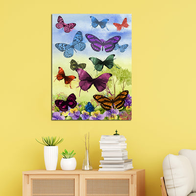 Abstract Painting of Butterflies on Flowers Canvas Wall Painting