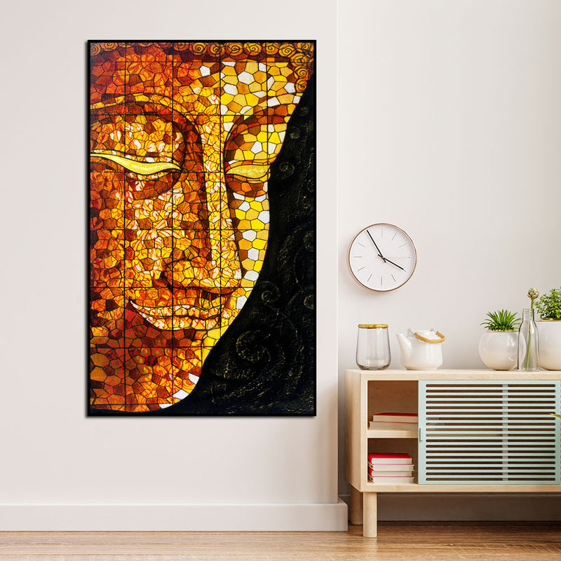 Golden Buddha Face Floating Canvas Wall Painting