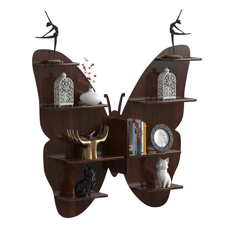 DECORGLANCE Butterfly shape Wooden Wall Shelf/Book Shelf/Walnut Finish