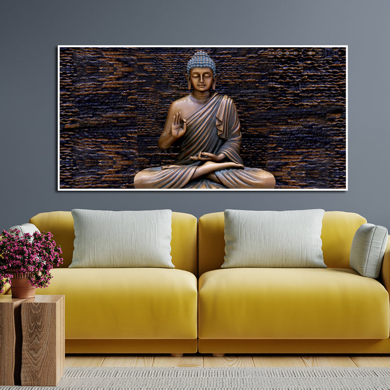 Landscape Meditating Buddha Canvas Floating Frame Wall Painting