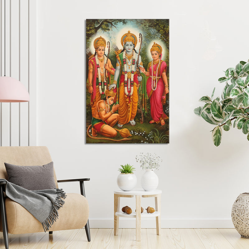 Lord  Sita, Ram, Lakshman, & Hanuman On Canvas Wall Painting