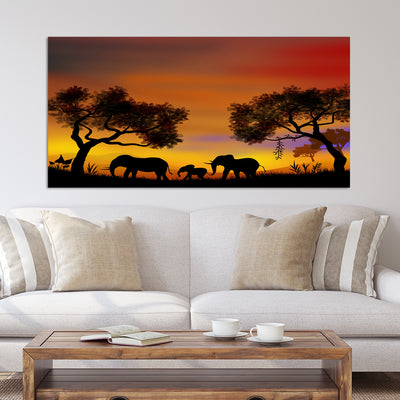 Elephant Family In Forest Canvas Wall Painting