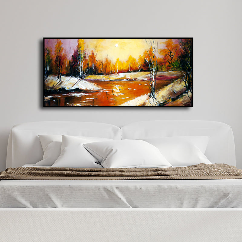 Abstract River View Canvas Floating Frame Canvas Wall Painting