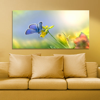 Blue Butterfly Sitting On Flower Canvas Wall Painting