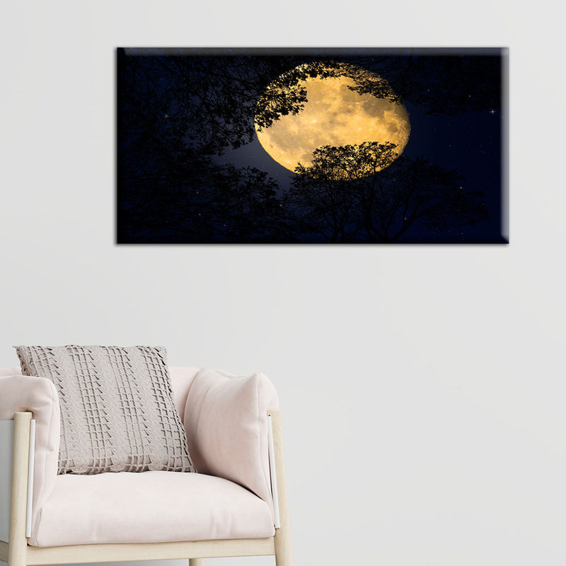Beautiful Full Moon Behind Tree Canvas Wall Painting