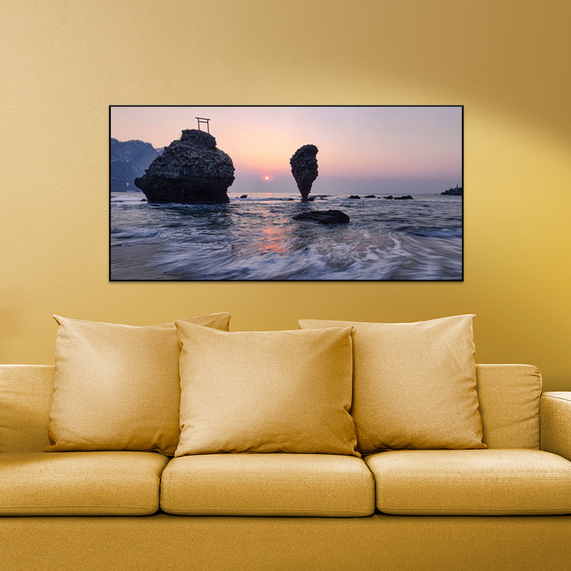 Huge Rock Sticking Out Of The Water Canvas Floating Frame Wall Painting