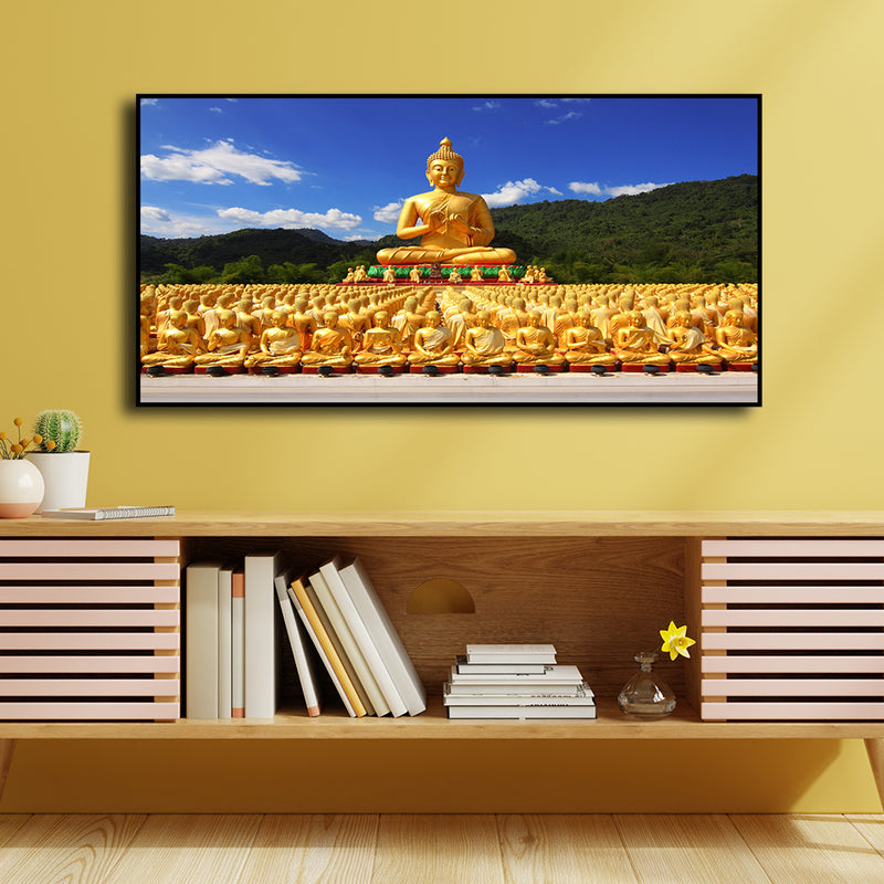 Golden Buddha With Nature Floating Frame Canvas Wall Painting