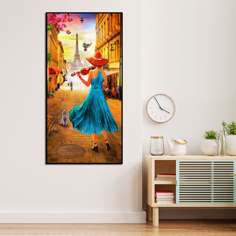 Girl Playing the Violin Oil Color Canvas Wall Painting