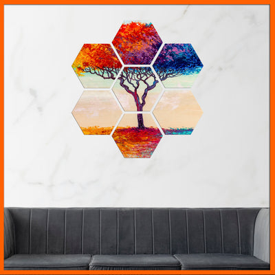 Multi color Tree Hexagonal Canvas Wall Painting
